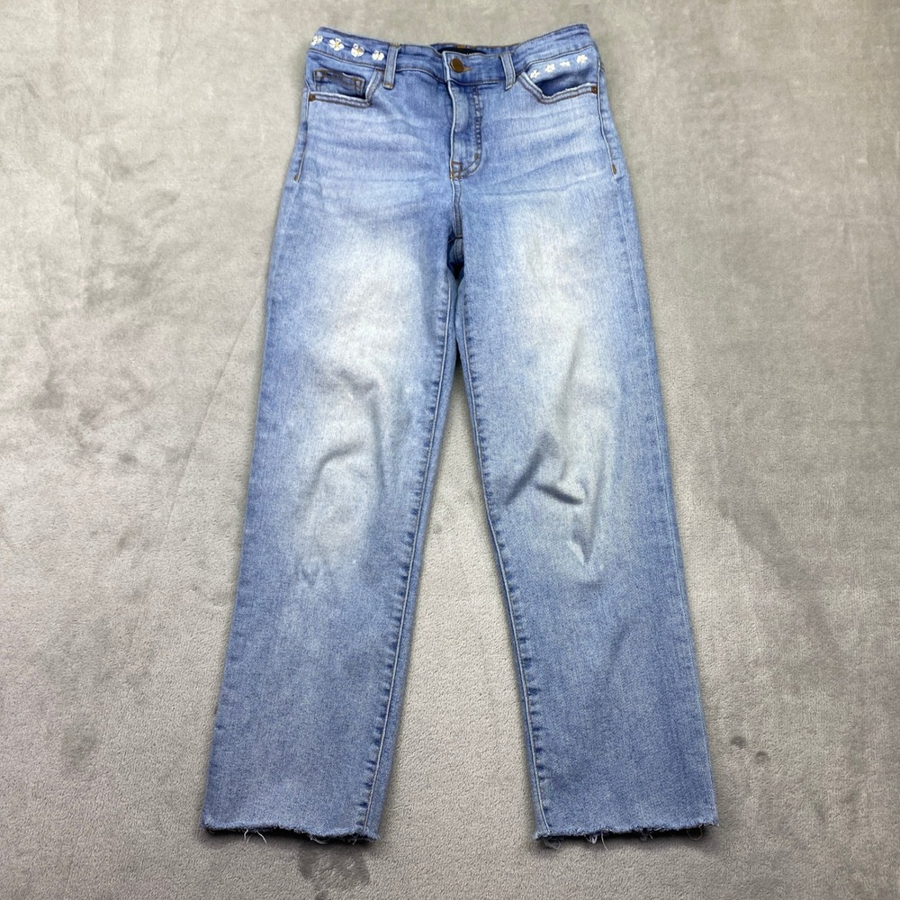Sanctuary Denim Modern Straight Crop High Rise Embroidered Jeans Sz 26 Fits 25"